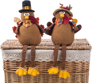2 Pack Stuffed Turkey Couple Doll Thanksgiving Tabletop Decoration Handmade - Picture 1 of 12
