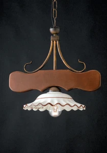 Lampadario rustico in legno e vetro a 1 luce LGT Spello 002 - Foto 1 di 2