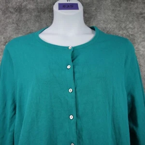 Lands End Maglione Donna 3X 24W-26W Teal Morbido Cotone Elasticizzato Bottoni Cardigan - Foto 1 di 8