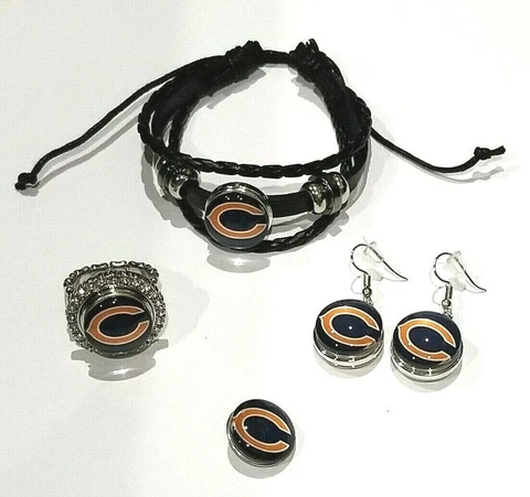 Chicago Bears NFL Snap Jewelry snap, stretch Ring, Earrings or Bracelet Cover
