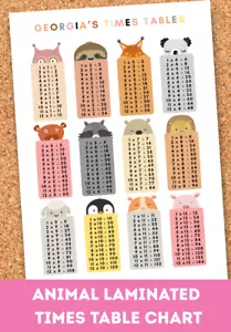 Personalised Times Table Chart Reusable Girls Maths Play Room A4 Laminated Print - Picture 1 of 1