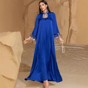 Abito lungo da sera donna in raso Abaya Dubai elegante abito da festa abito da ballo - Foto 1 di 14