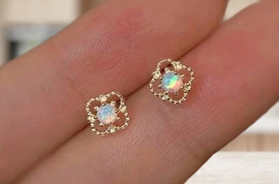 925 Silber Opal Ohrstecker kleine Feueropal Mondstein Ohrringe gold silber - Bild 1 von 4