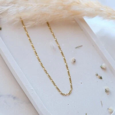 Collar Figaro Chapado en Oro 18K Cadena Plata de Ley 925 Hombre y Mujer 16-30" Foto 1 de 4