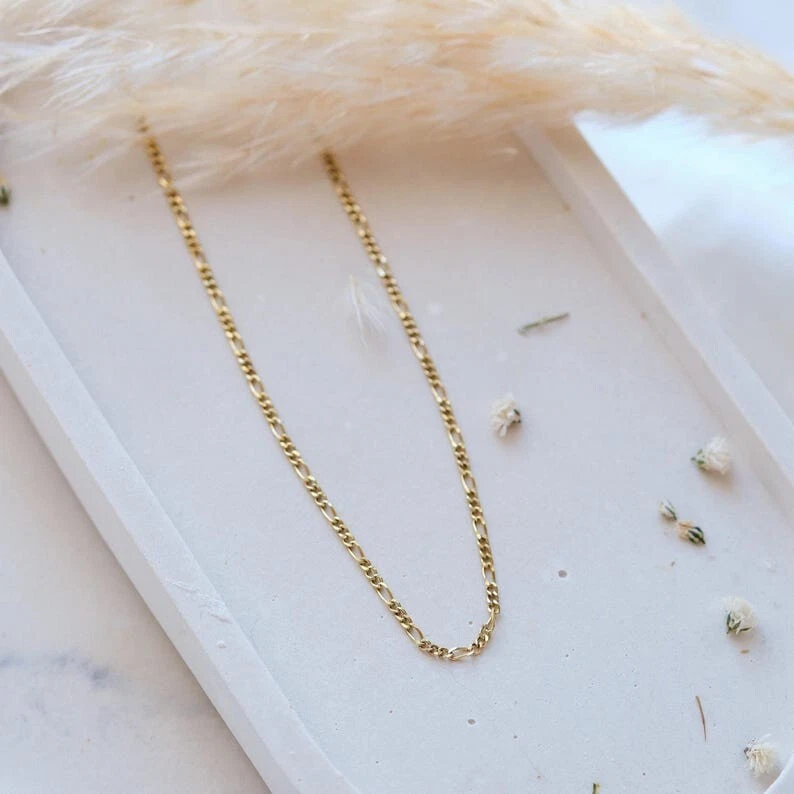 18K Gold Plated Figaro Chain 925 Sterling Silver Men & Women Necklace 16-30" Foto 1 de 1