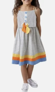Jona Michelle Girls Sundress Grey White Stripe Sz 7 - Picture 1 of 4