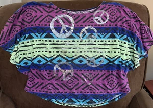 JUSTICE TOP SIZE 14 PEACE SIGN SHIMMER AZTEC FLOWY SLEEVE SUPER CUTE!! - Picture 1 of 3