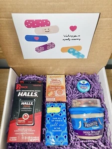 Get Well Care Package With Soup, Tissues, Emergen-C, Cough Drops, Vaporub & Card - Picture 1 of 6