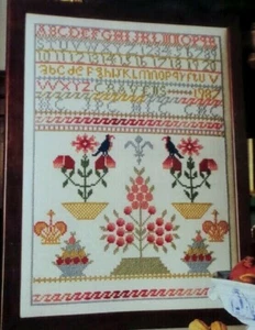 Cross Stitch Pattern MARYS SAMPLER Vintage Alphabet Numbers Birds Flowers Crown - Picture 1 of 7