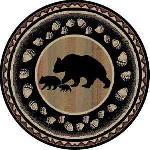 Rug Empire Take the Lead Rustic Lodge Area Rug, Black Bear, Round 5'3" (Round) - Picture 1 of 5