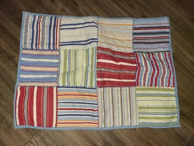 Pottery Barn Kids "Red/Blue Striped Patches" Quilted Standard Sham - Image 1 of 3