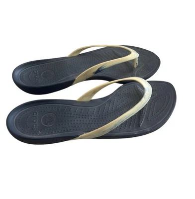 Sandalias Crocs Capri Cuña Amarillas Tanga Chanclas Para Mujer Cómodas Playa Informales 7 Foto 1 de 4