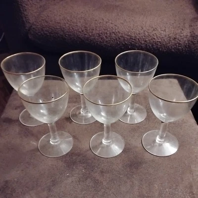 Set of 6 Vintage MCM Libbey 4" Cordial Gold Rimmed Glasses - Image 1 of 2