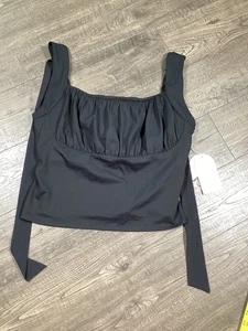 Blogilates Damen-Tanktop Schleife Rücken geraffte Brust 1X tiefschwarz Regal-BH Yoga neu mit Etikett - Bild 1 von 7