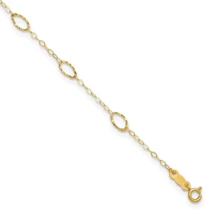 14k Yellow Gold Oval Shapes Anklet 9" w/1in ext. 0.91gm for Women - Picture 1 of 7