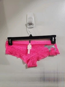 New PINK Victoria’s Secret Hot Pink Silver Dog Bling Lace Cheeky Panty Size L - Picture 1 of 3