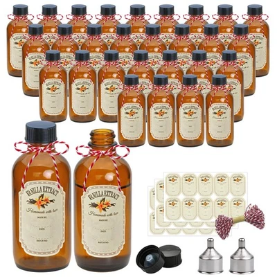 4 oz Amber Glass Bottles - Small Glass Jars with Black Lids Empty Boston Bott... - Image 1 of 4