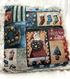 16" Square Holiday Pillow- Green Back - Picture 1 of 3