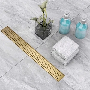 28" Gold Linear Shower Drain, V-Shape, 304 Stainless Steel, cUPC for Bathroom 🚿 - Picture 1 of 6
