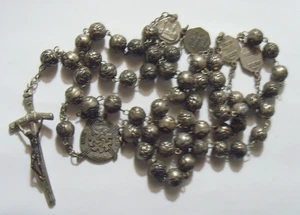 antique catholic Saints religious rosary metal roses beads crucifix 52090 - Picture 1 of 6