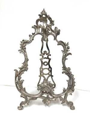Antique Victorian Mirror table-top Rococo Ornate Cast Metal 21" Tall x 14" Wide - Image 1 of 4