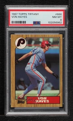 1987 Topps Tiffany Von Hayes #666 PSA 8 - Image 1 of 2
