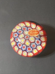 Vintage Murano Paperweight Millefiori Canes Art Glass Red White Blue Yellow 3” - Picture 1 of 12
