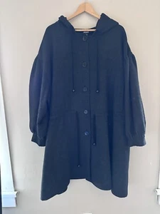 DKNY Womens Oversized Hooded Pea Coat Size Large Gray Wool Cashmere Blend Jacket - Picture 1 of 11