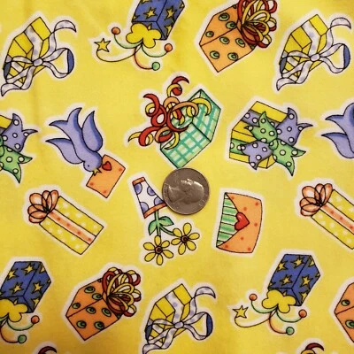 Flannel Fabric 100% Cotton Free Spirit Celebrate Birthday Gifts Presents 2 Yards - Image 1 of 2