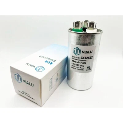 VIALU - 45+5 uf/MFD 370 VAC volts Round Dual Run Capacitor 50/60 Hz