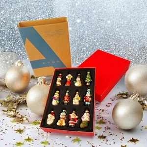 Avon 2008 Set of 12 Small Glass Christmas Character Ornaments in Red Box T14 - Picture 1 of 10