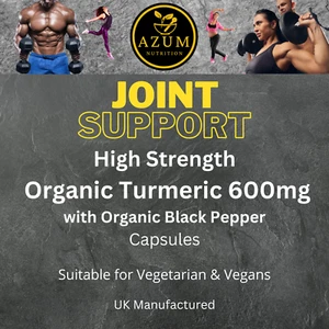 AZUM High Strength Organic Turmeric 600mg and Black Pepper Capsules - VEGAN - Picture 1 of 3