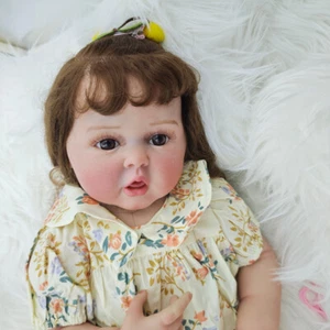 24" Reborn Baby Toddler Girl Dolls Soft Vinyl Cloth Body Long Curly Toys GIFT - Picture 1 of 5
