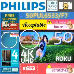 Philips 50" Class 4k Ultra HD (2160p) Roku Smart LED TV (50PUL6533/F7) Remote - Picture 1 of 24