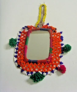 vintage double sided vanity mirror tribal women beaded pendant jewelry ats 48795 - Picture 1 of 4