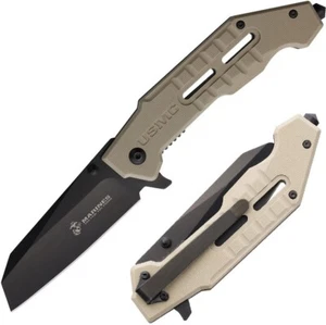 USMC Assisted Linerlock Folding Knife 3.25" 3Cr13 Steel Blade Tan G10 Handle - Picture 1 of 3