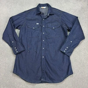 Carhartt Shirt Adult Large Blue Denim Snap Workwear Outdoor Chore Distressed Men - Picture 1 of 10