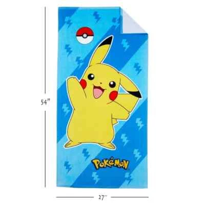 Детское пляжное полотенце Pokemon Pikachu для бассейна летнее покебол синяя хлопковая смесь 27 дюймов x 54 дюйма - Изображение 1 из 4