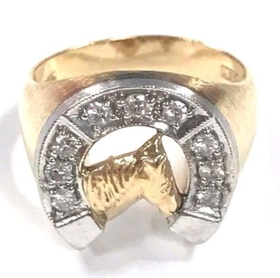 Anillo de herradura de diamantes lisos de 1/3 quilates de oro amarillo y blanco de 14 quilates talla 8,5 R29 Foto 1 de 4