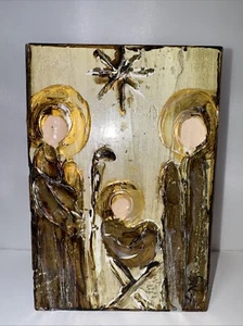 Ginger Leigh Original Christmas Nativity Jesus Joseph Mary 5 X 7 Wood Block - Picture 1 of 9