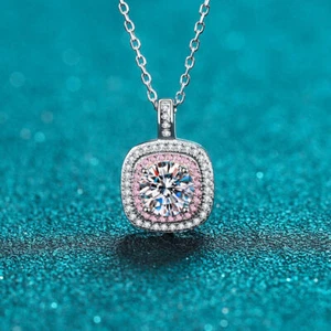 1Ct D Color VVS1 Moissanite Square Pendant Wedding Necklace Jewelry for Women - Picture 1 of 9