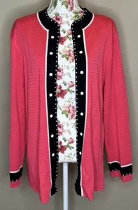 Ming Wang Jacket Womens Plus Sz 0X Pink Black Hook Eye Top White Detail Cardigan - Picture 1 of 7