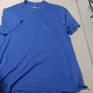 PGA Tour Golf Polo Shirt Mens 2XL Blue Short Sleeve no Collar Polyester Solid - Picture 1 of 2