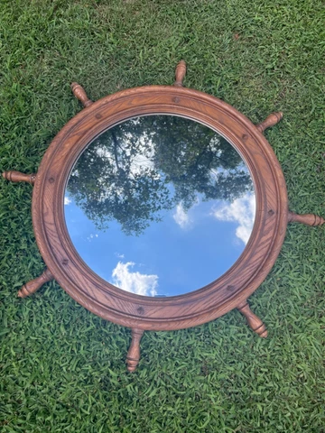 Vintage 1960s  Nautical Ships Wheel Frame Wall Mirror 38” Cover