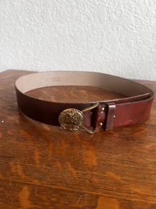 VINTAGE 1950S GARAY COWHIDE LEATHER BELT SMALL VICTORIA ITALIAN BRASS BUCKEL - Picture 1 of 7