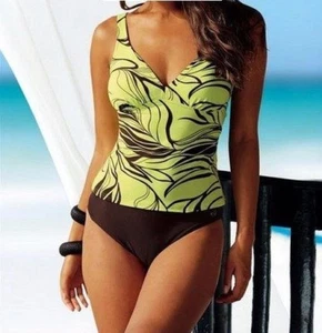 Tankini Goldfish verde-marrón patrón floral talla 36 38 Cup D NUEVO  - Imagen 1 de 1