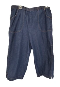 Capris American Sweetheart Talla Grande Bolsillos Cintura Elásticos Azul Denim Algodón - Imagen 1 de 17