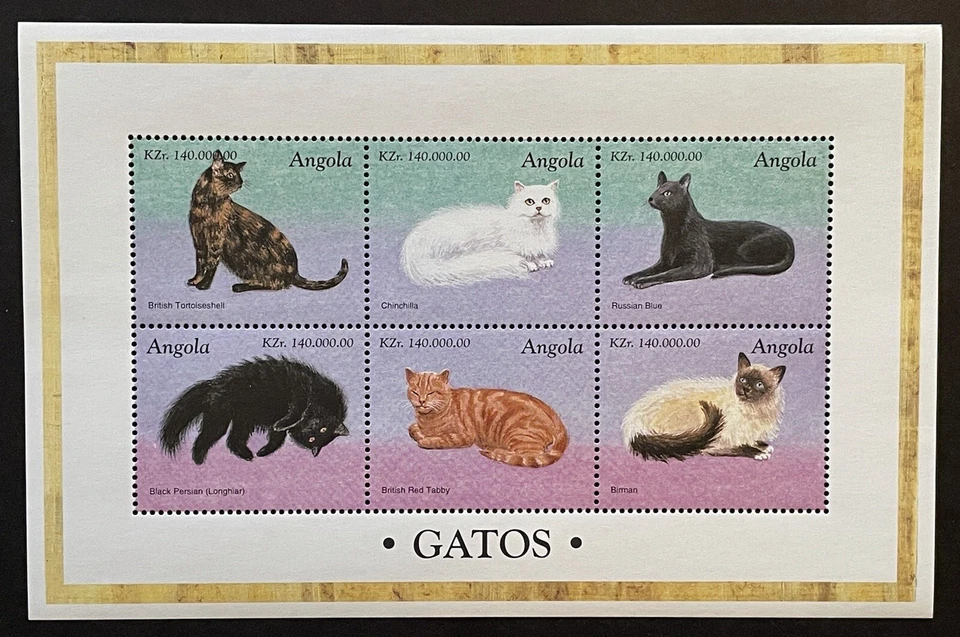 ANGOLA CATS STAMPS SHEET 6V 1998 MNH CAT CHINCHILLA PERSIAN TABBY BIRMAN PET - Image 1 of 1