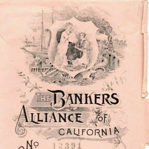 1895 Ex Civil War Soldier Document - "Bankers Alliance of CA" Policy Sleeve Only - Bild 1 von 3