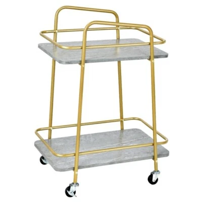 Gold Serving Cart Utility Trolley on Wheel Rolling Kitchen Rack W/ Curved Handle - Image 1 of 4